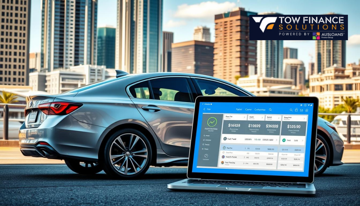 side view of a car with laptop in front of it